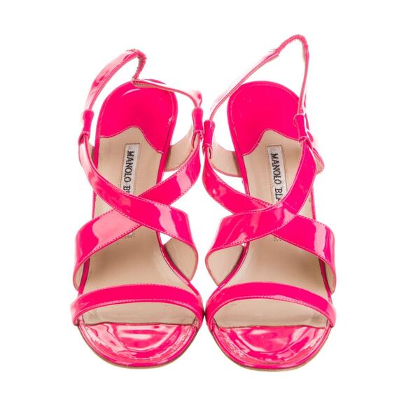 ❤️Manolo Blahnik Patent Leather Pink Slingback Heels❤️ - Picture 3 of 5